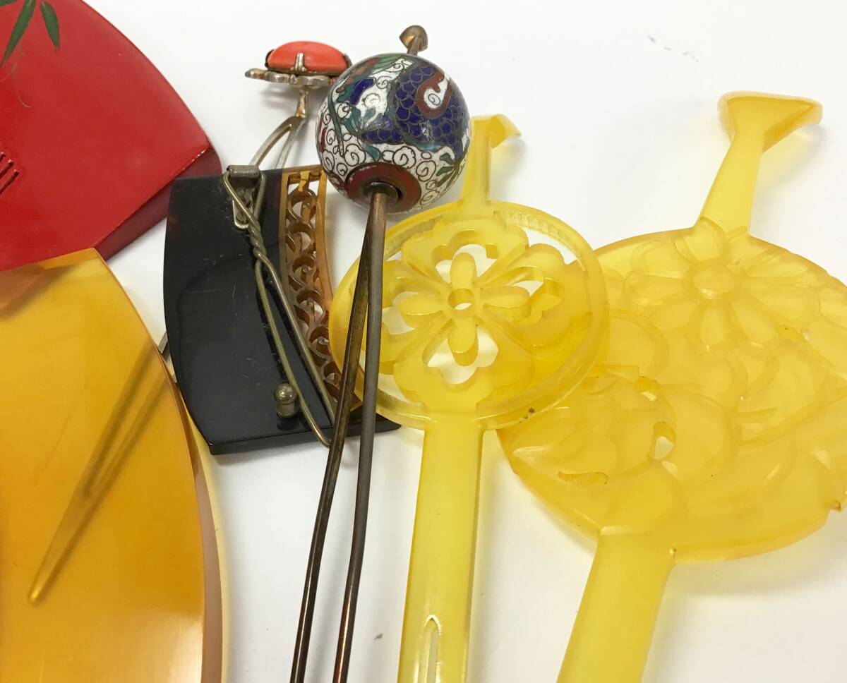 大量 髪飾り セット かんざし 簪 前櫛 櫛 平打ちかんざし 玉簪 笄 鼈甲 金彩 蒔絵 装身具 装飾具 和装小物 日本髪 伝統工芸 まとめて_画像9