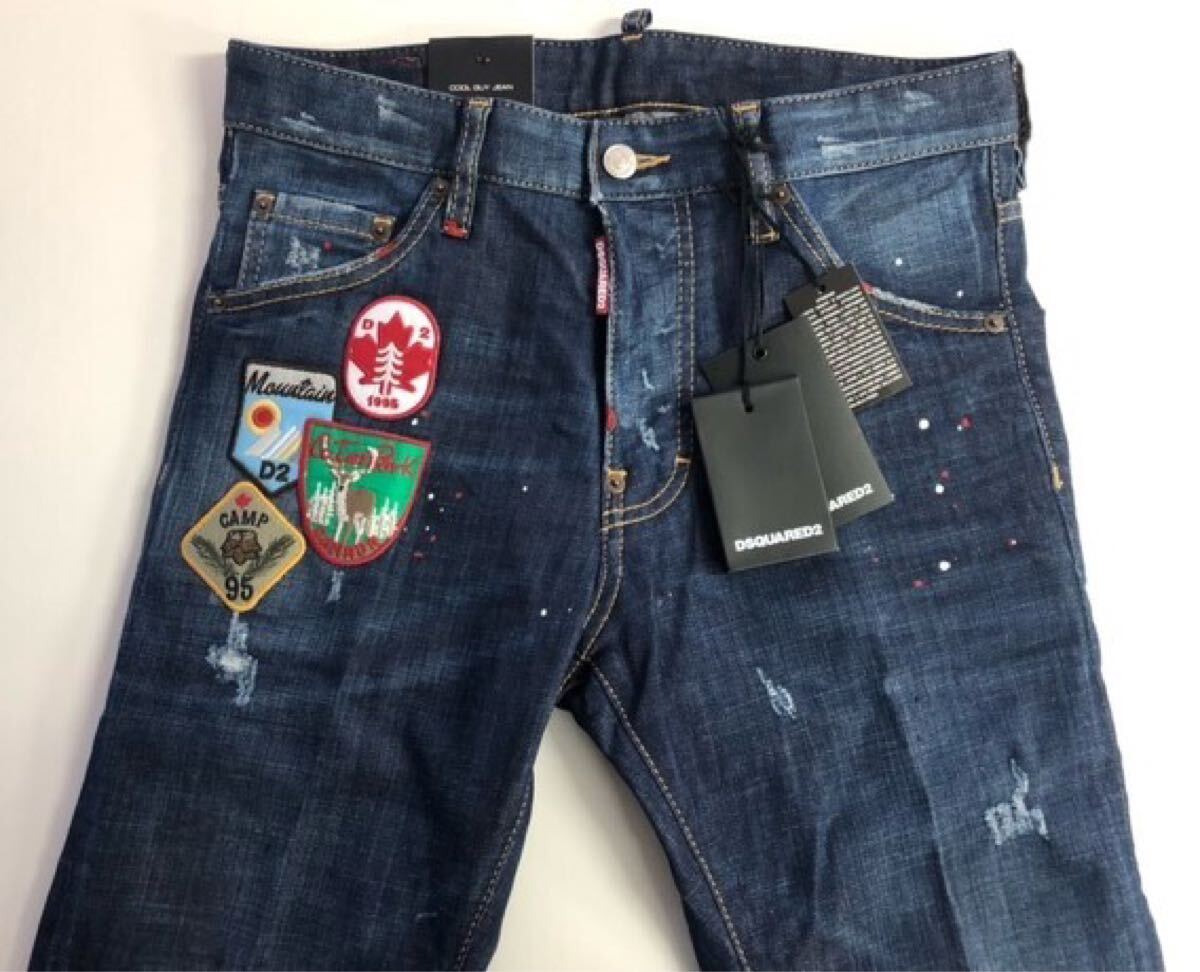 DSQUARED2　COOL GUY JEAN　S74LB0290　44　MADE IN ITALY　PATCH INDIGO STRETCH DENIM JEANS　未使用　ワッペン ストレッチ ペイント加工_画像2