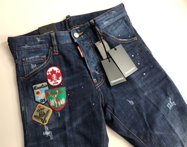 DSQUARED2　COOL GUY JEAN　S74LB0290　44　MADE IN ITALY　PATCH INDIGO STRETCH DENIM JEANS　未使用　ワッペン ストレッチ ペイント加工_画像1