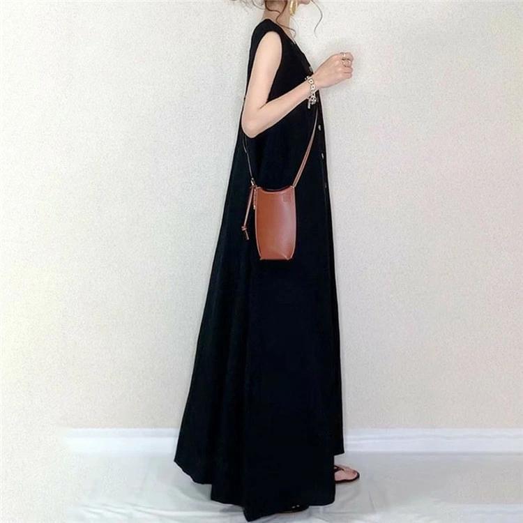 F Vネック 森ガール ワンピース ロング マキシ丈 無地 前開き 体型カバー_画像3