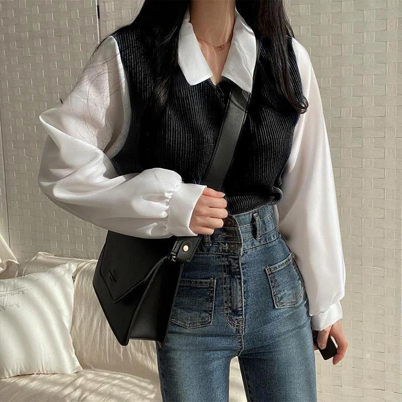 2XL 長袖 ブラウス ポロ襟 トップス 韓国風 大人 通勤 ゆったり シャツ_画像3