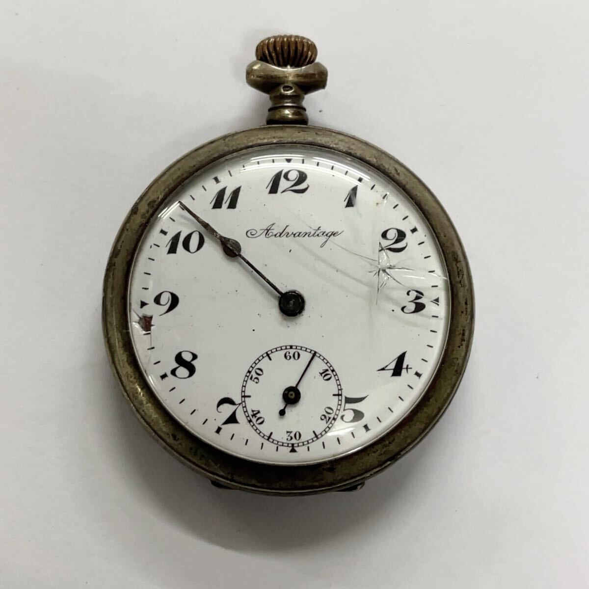 アンティーク 銀製 Siver800 ADVANTAGE 手巻き 懐中時計 スモセコ 白文字盤_画像1