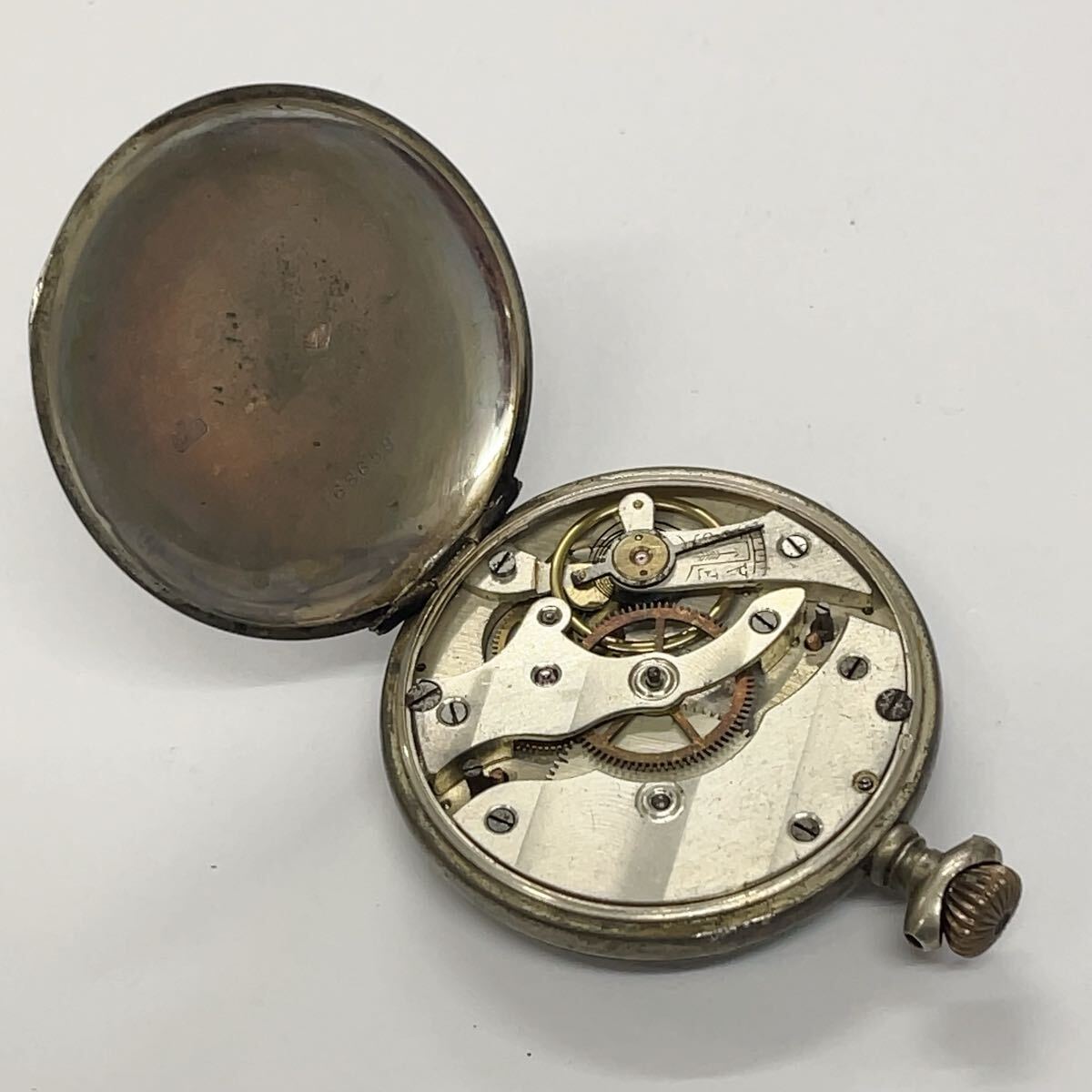 アンティーク 銀製 Siver800 ADVANTAGE 手巻き 懐中時計 スモセコ 白文字盤_画像3