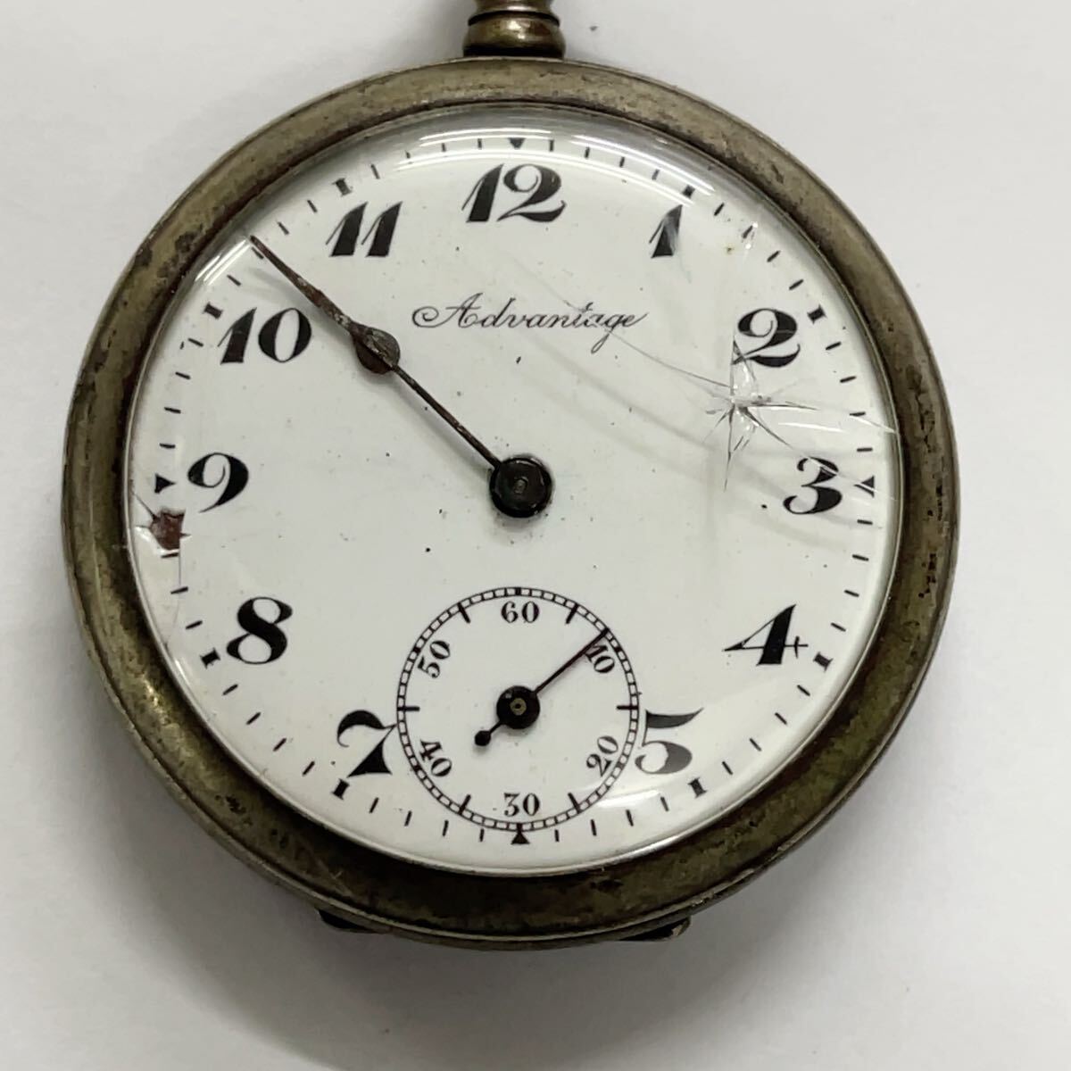 アンティーク 銀製 Siver800 ADVANTAGE 手巻き 懐中時計 スモセコ 白文字盤_画像6