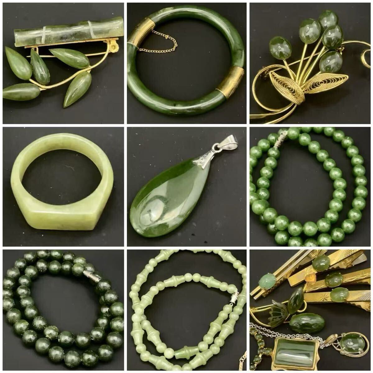 1円 カラーストーン ヒスイ 翡翠 玉石 アクセサリーまとめて 大量まとめ売り ネックレス ブローチ 指輪 ブレスレット ペンダントトップ等 