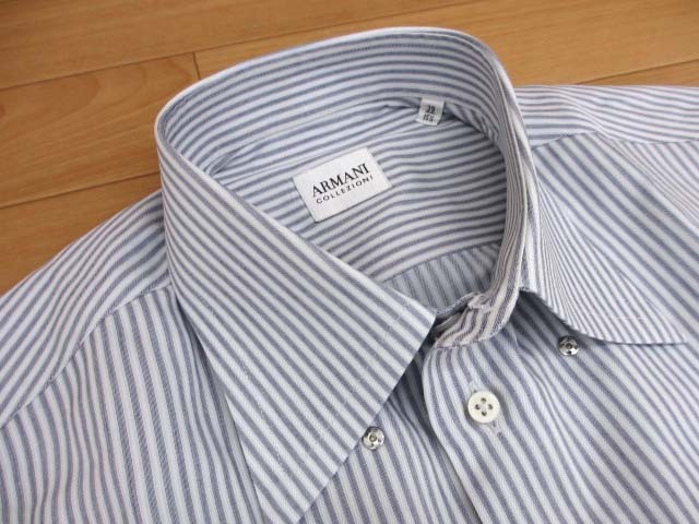 [Y] включение в покупку OK Armani koretsio-niARMANI COLLEZIONI рубашка с длинным рукавом рубашка сорочка полоса 39 15 1/2 /A3