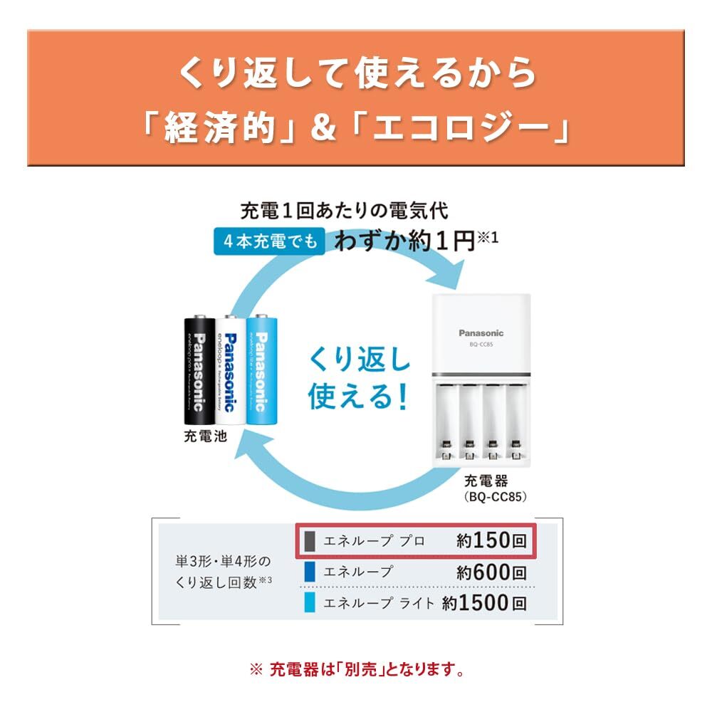 【2セット:計8本】パナソニック エネループプロ 単3 BK-3HCD/4H 充電池 4本入 ハイエンドモデル ニッケル水素電池_画像4