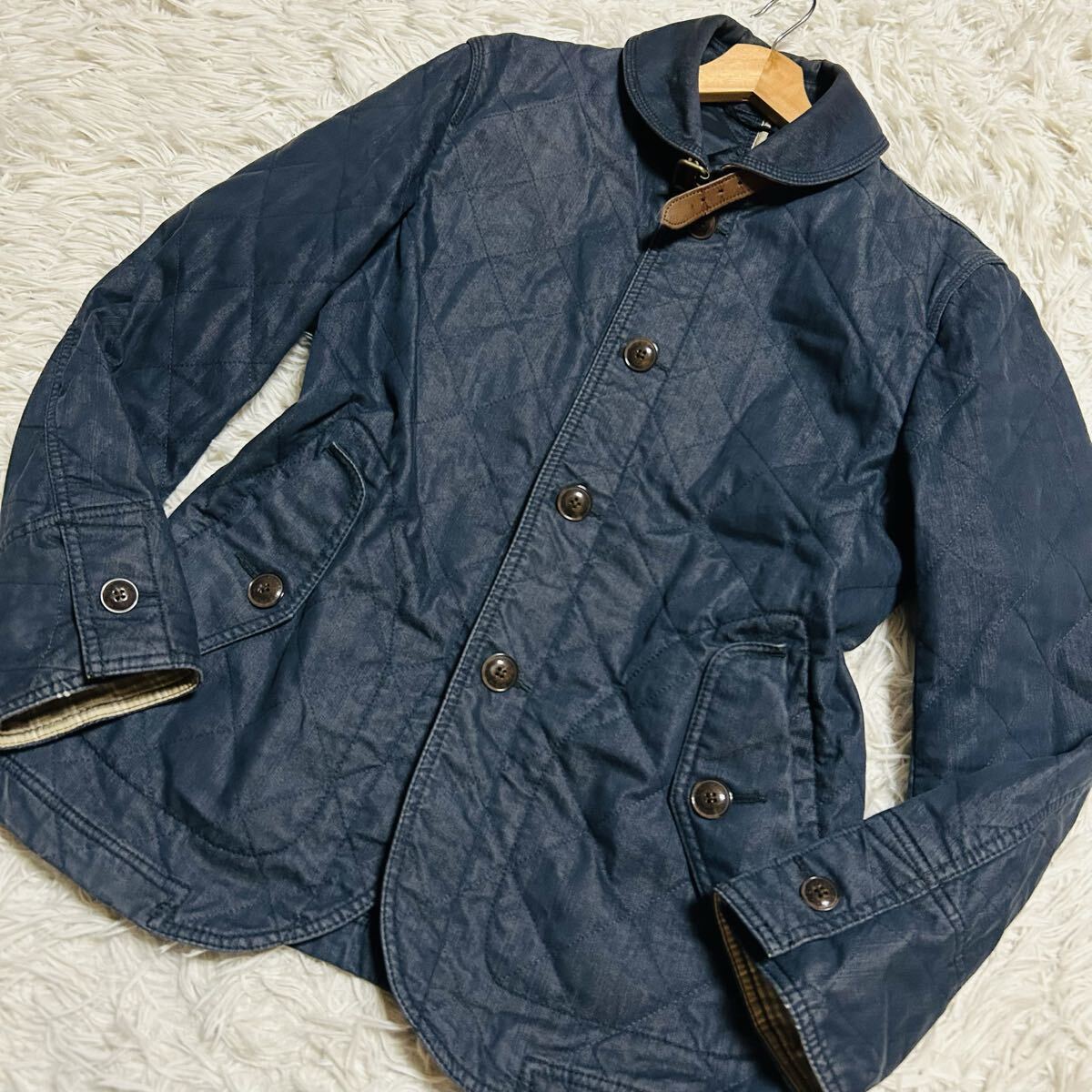 極美品/Mサイズ●BURBERRY BLACKLABEL バーバリーブラックレーベル キルティング ジャケット ブルゾン 刻印釦 チェック柄 中綿入り 大きめM
