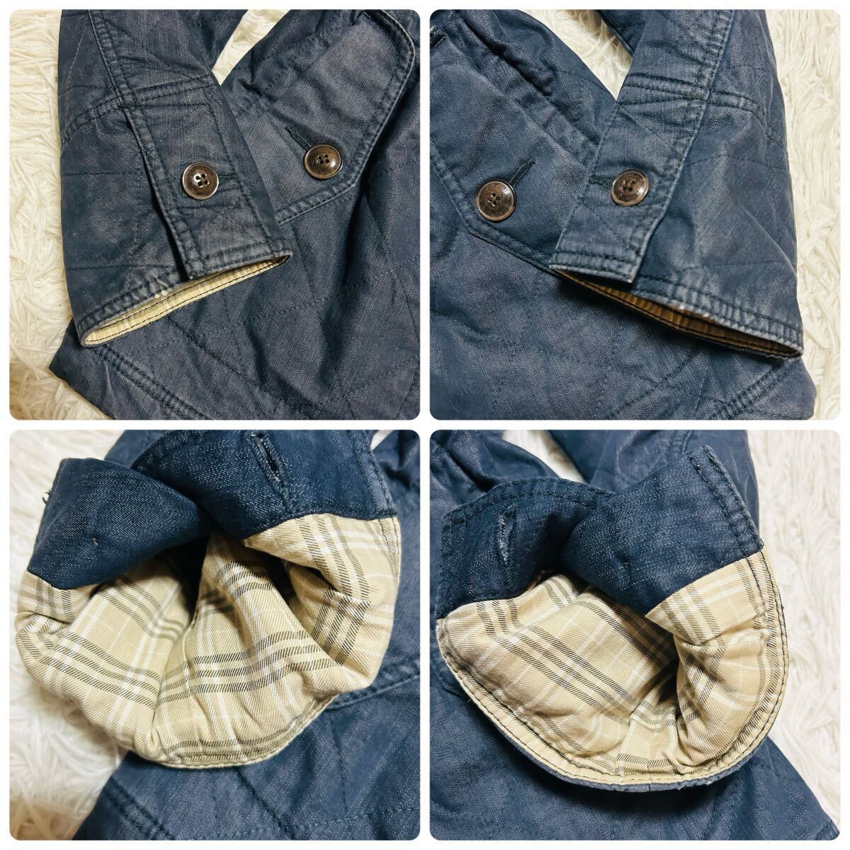 極美品/Mサイズ●BURBERRY BLACKLABEL バーバリーブラックレーベル キルティング ジャケット ブルゾン 刻印釦 チェック柄 中綿入り 大きめM