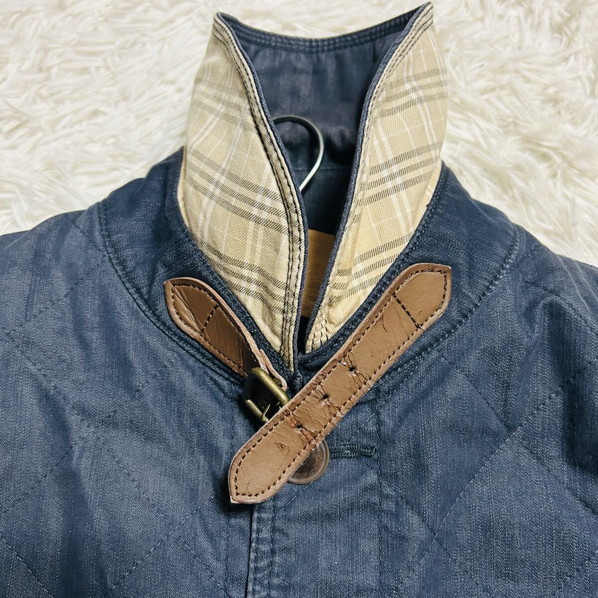 極美品/Mサイズ●BURBERRY BLACKLABEL バーバリーブラックレーベル キルティング ジャケット ブルゾン 刻印釦 チェック柄 中綿入り 大きめM