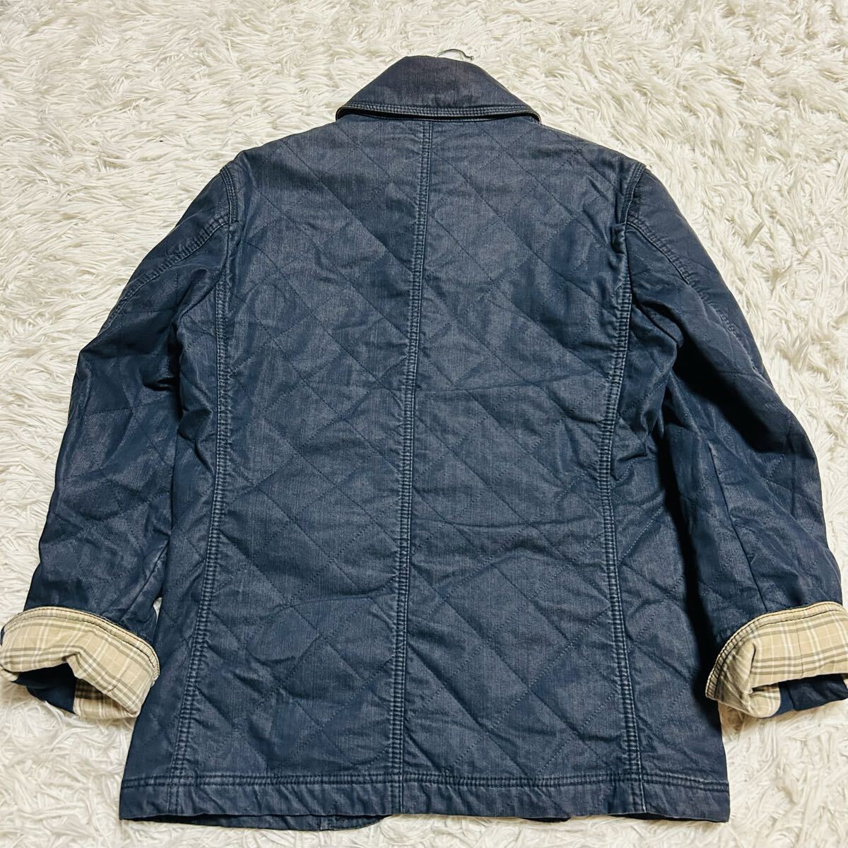 極美品/Mサイズ●BURBERRY BLACKLABEL バーバリーブラックレーベル キルティング ジャケット ブルゾン 刻印釦 チェック柄 中綿入り 大きめM