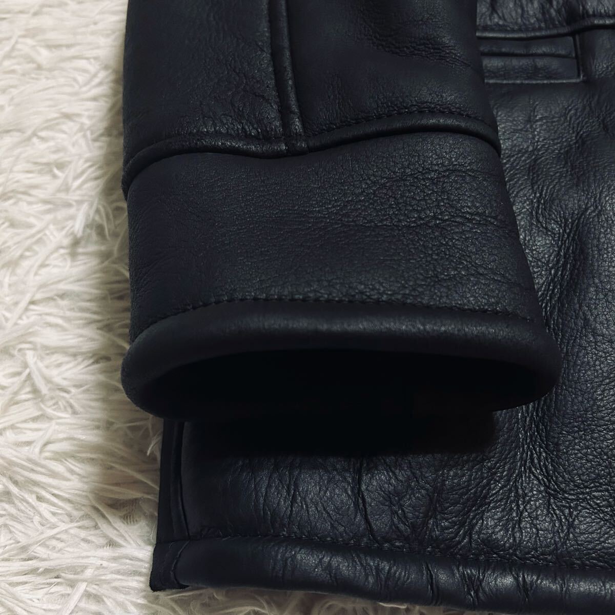 未使用級!!獣の咆哮を纏う!!Wind Armor リアルムートン フライトジャケット レザージャケット ムートンコート 羊革 ボア ブラック 黒 L相当_画像3