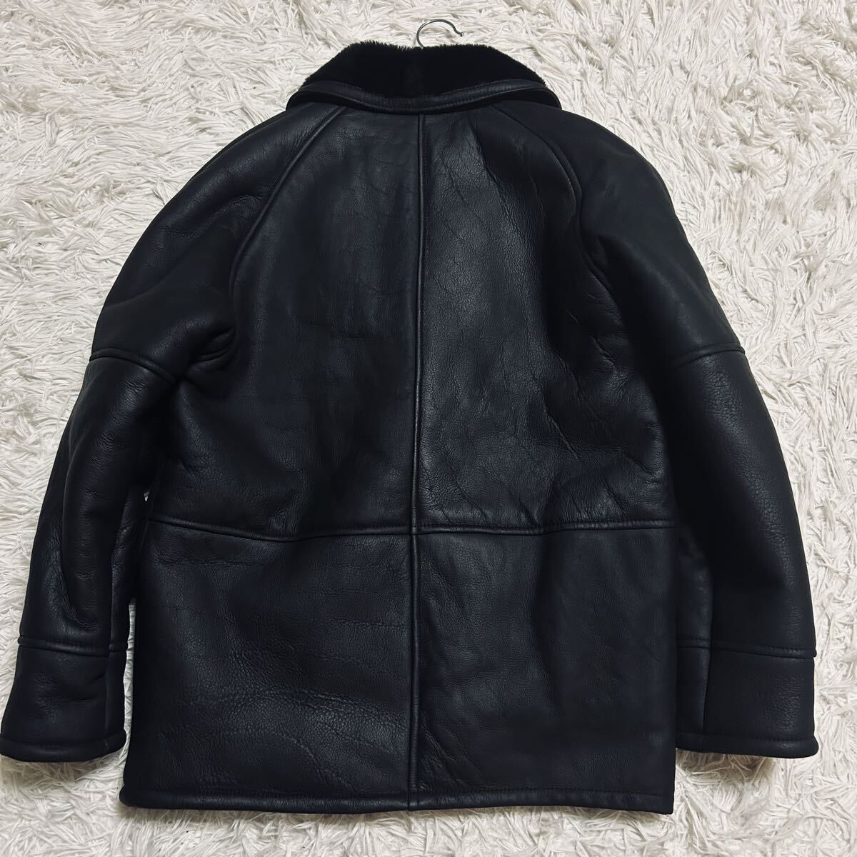 未使用級!!獣の咆哮を纏う!!Wind Armor リアルムートン フライトジャケット レザージャケット ムートンコート 羊革 ボア ブラック 黒 L相当_画像7