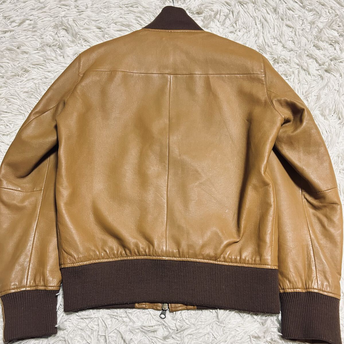 黄金の革を纏う★未使用級 SHIPS シップス ラムレザー レザージャケット ライダース シングル 希少 キャメル Wジップ メンズ Lサイズ A-2 _画像10
