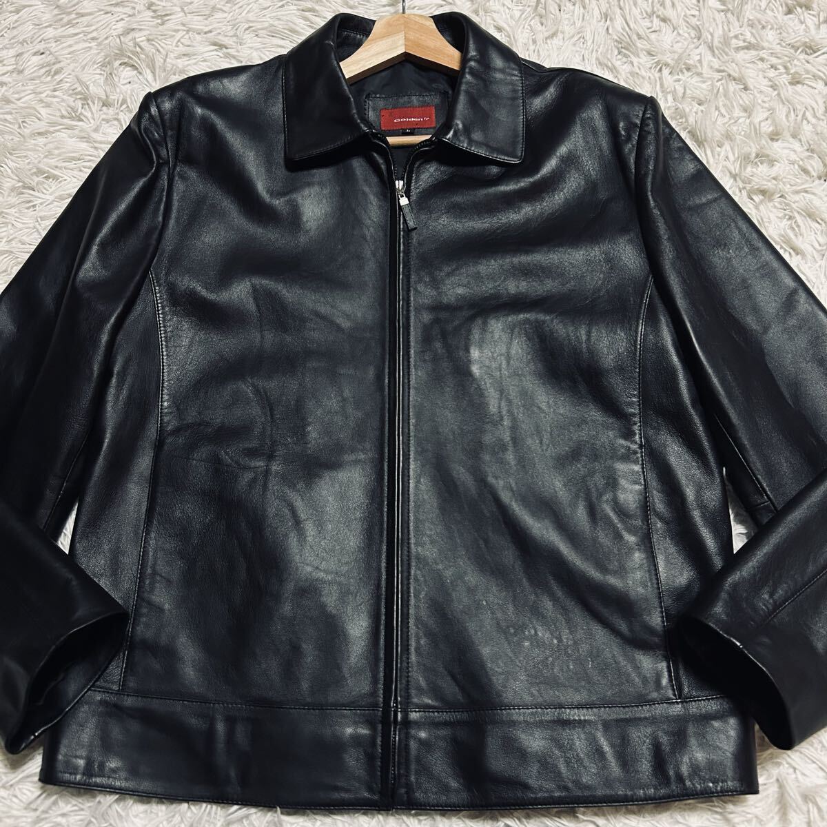 沈黙の黒翼★極美品/Lサイズ 極上のラムレザー レザージャケット ライダース シングル ブルゾン アウター 本革 羊革 ブラック 黒 高級感_画像2