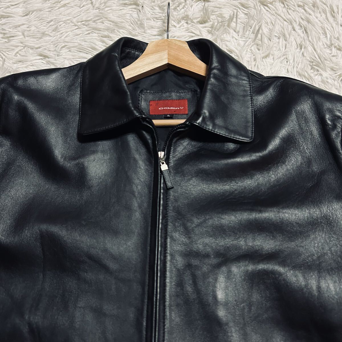 沈黙の黒翼★極美品/Lサイズ 極上のラムレザー レザージャケット ライダース シングル ブルゾン アウター 本革 羊革 ブラック 黒 高級感_画像5