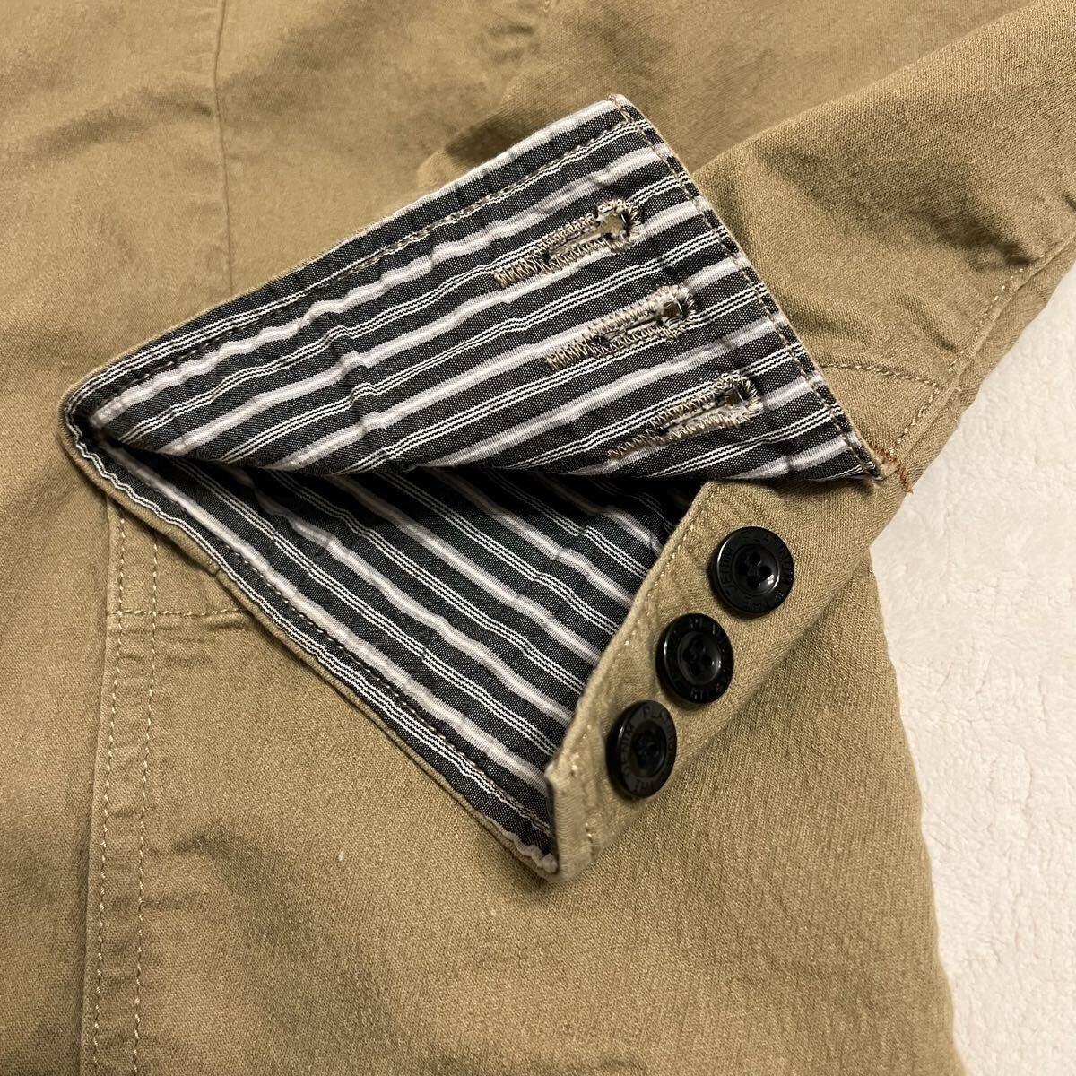 ★美品★ NAVY テーラードジャケット XL ベージュ系 綿混 ストライプ裏地 カジュアル ジャケット 即決あり_画像10