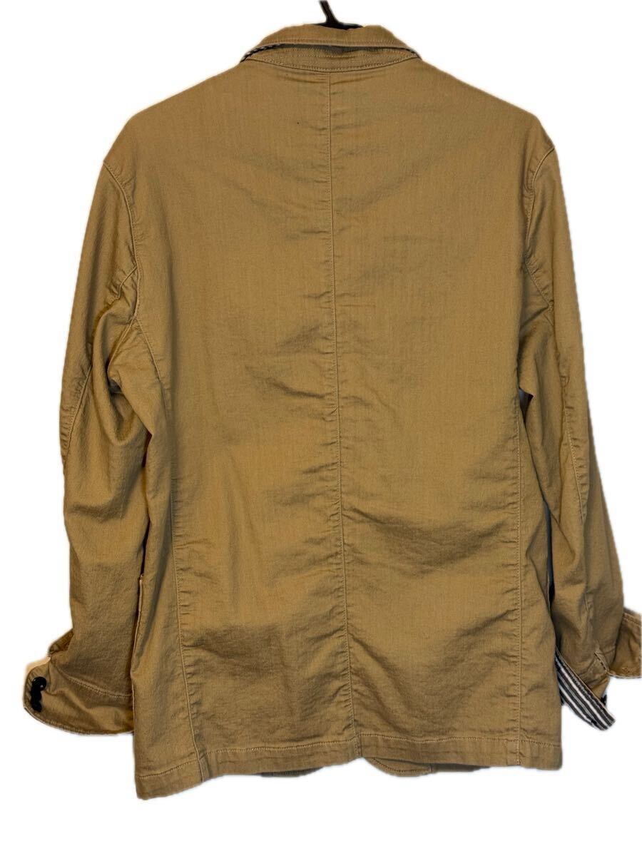 ★美品★ NAVY テーラードジャケット XL ベージュ系 綿混 ストライプ裏地 カジュアル ジャケット 即決あり_画像2