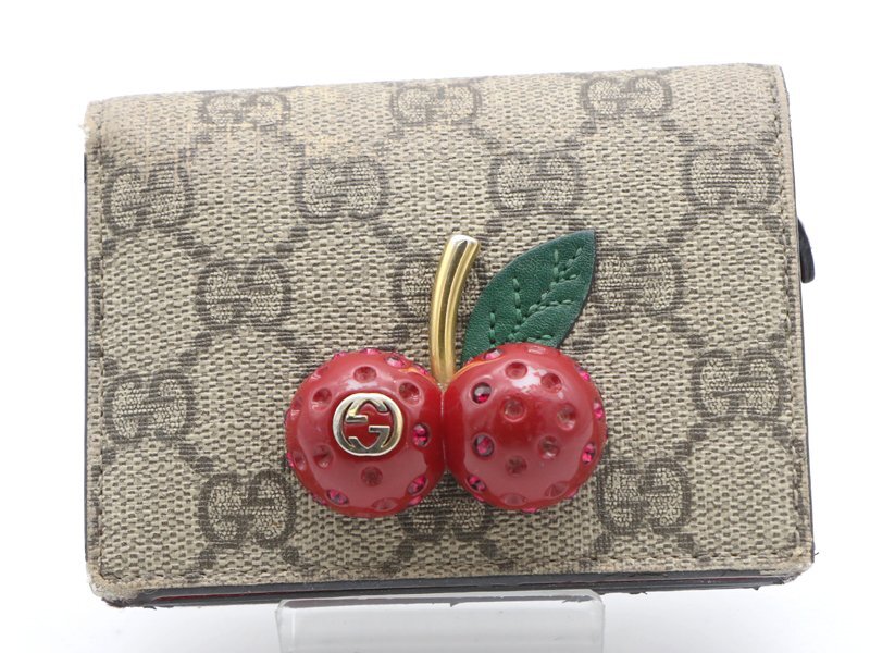【 グッチ GUCCI 】 サクランボ チェリー 二つ折り財布 GG柄 キャンパス生地 レディース 新着 72416-2_画像1