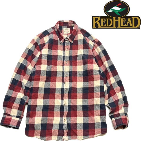 1点物◆レッドヘッドRHネルシャツ長袖チェックシャツ古着メンズXLレディースOKアメカジ90sストリートUSワークハンティングブランド赤362141_画像1