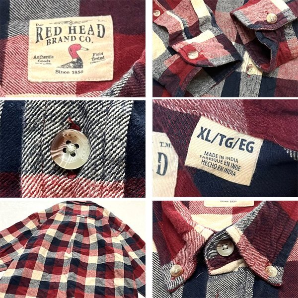 1点物◆レッドヘッドRHネルシャツ長袖チェックシャツ古着メンズXLレディースOKアメカジ90sストリートUSワークハンティングブランド赤362141_画像2