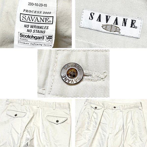 1点物◆サバンナSAVANEオフホワイト白2タックチノパン古着メンズ33レディースOK90sストリート/スポーツワイドパンツ中古ストレート362158_画像2