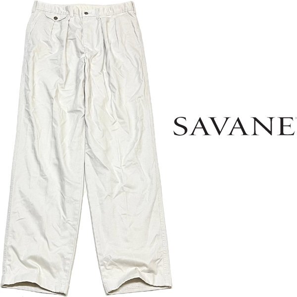 1点物◆サバンナSAVANEオフホワイト白2タックチノパン古着メンズ33レディースOK90sストリート/スポーツワイドパンツ中古ストレート362158_画像1