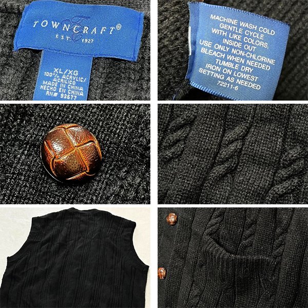 1点物◆TOWNCRAFTビンテージ90sケーブル編みニットベスト中古ジレ古着メンズXLレディースOKアメカジ90sストリートスポーツジャケット362172_画像2