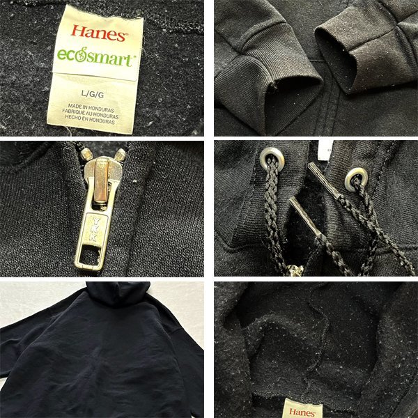 1点物◆ヘインズHANES黒無地ジップアップパーカー古着LメンズXLレディースOKアメカジ90sストリート/スポーツブランドUSAトレーナー362252_画像2
