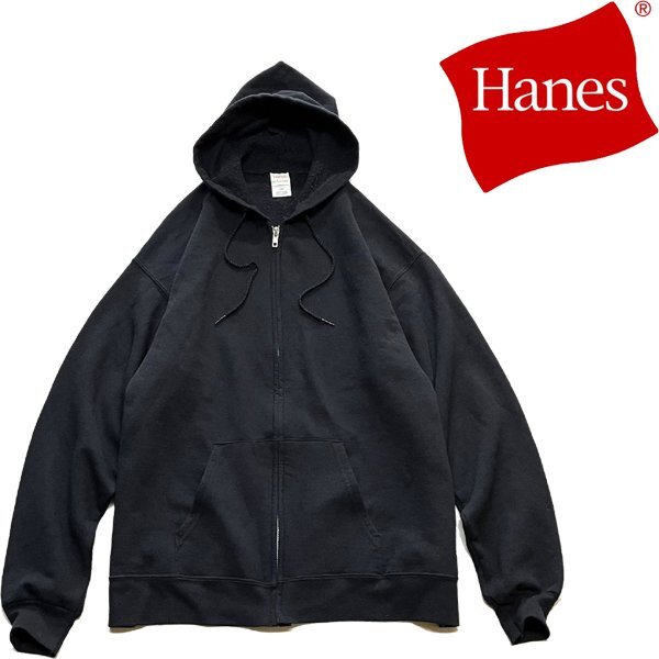 1点物◆ヘインズHANES黒無地ジップアップパーカー古着LメンズXLレディースOKアメカジ90sストリート/スポーツブランドUSAトレーナー362252_画像1
