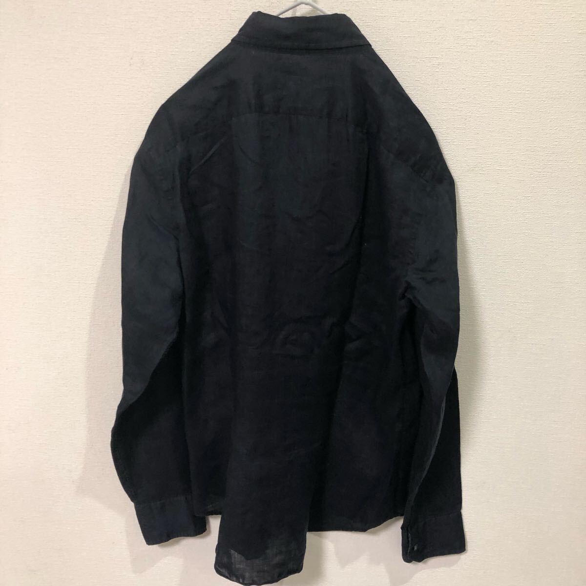 ◎ ポールスミス Paul Smith 長袖シャツ リネン シャツ ボタンダウン Lサイズ ブラック 日本製 麻 133620 C308_画像6