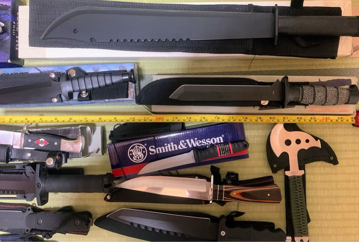 サバイバルナイフ等大量23本セット 未使用 検索:コロンビア/S&W/アウトドア/ハンティング/鉈/マチェット/斧/シースナイフ/鞘付/観賞用