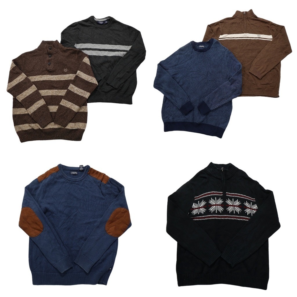 古着卸 まとめ売り チャップス CHAPS セーター 6枚セット (メンズ M ) ボーダー ライン ハーフボタン ハーフジップ NC3231 1円スタート_画像1