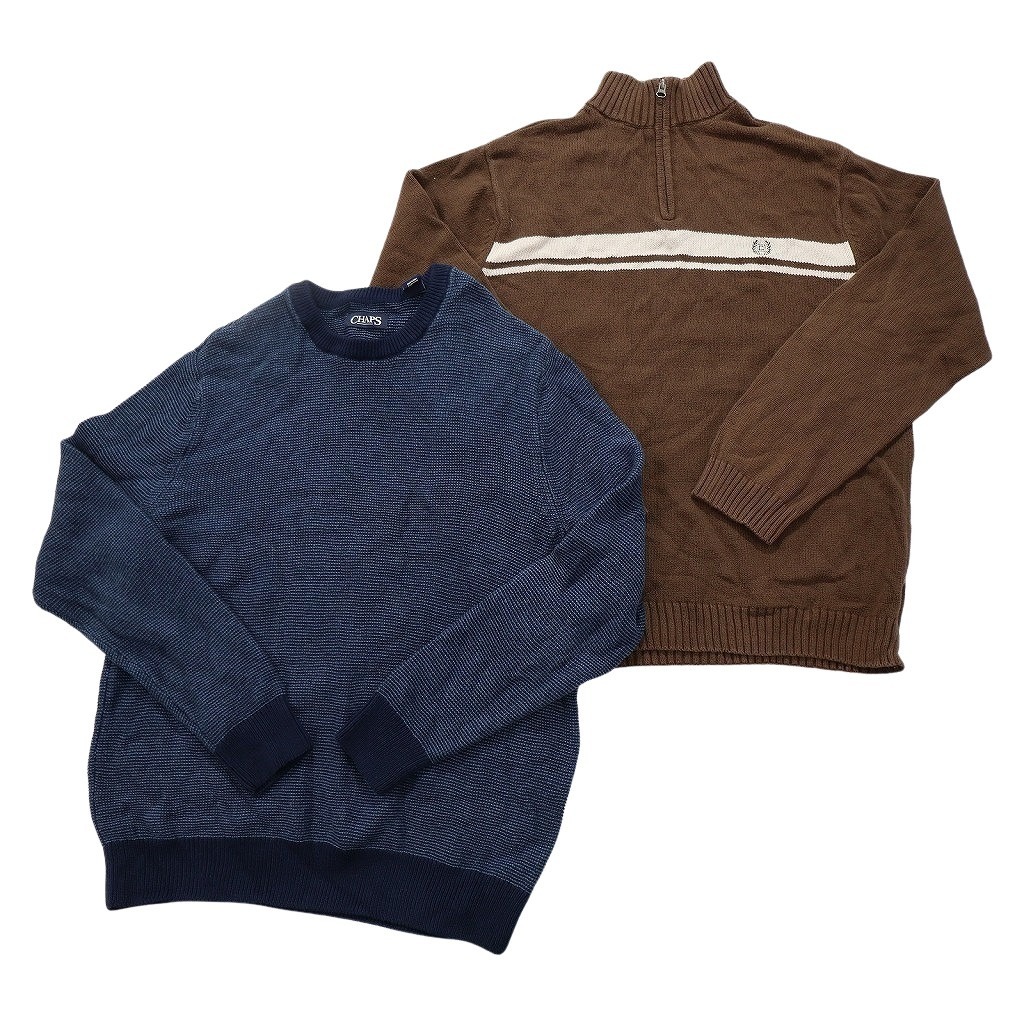 古着卸 まとめ売り チャップス CHAPS セーター 6枚セット (メンズ M ) ボーダー ライン ハーフボタン ハーフジップ NC3231 1円スタート_画像2