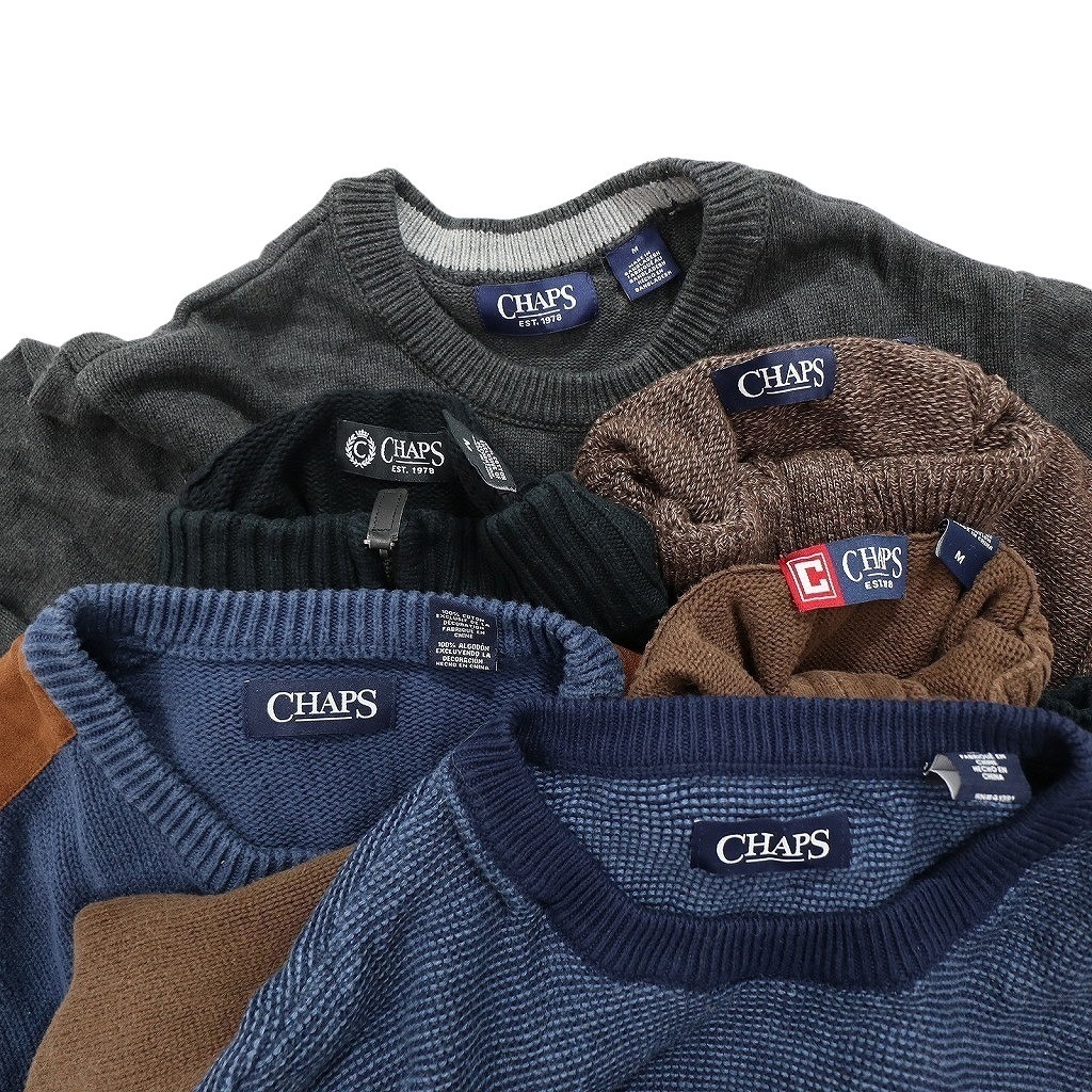 古着卸 まとめ売り チャップス CHAPS セーター 6枚セット (メンズ M ) ボーダー ライン ハーフボタン ハーフジップ NC3231 1円スタート_画像6