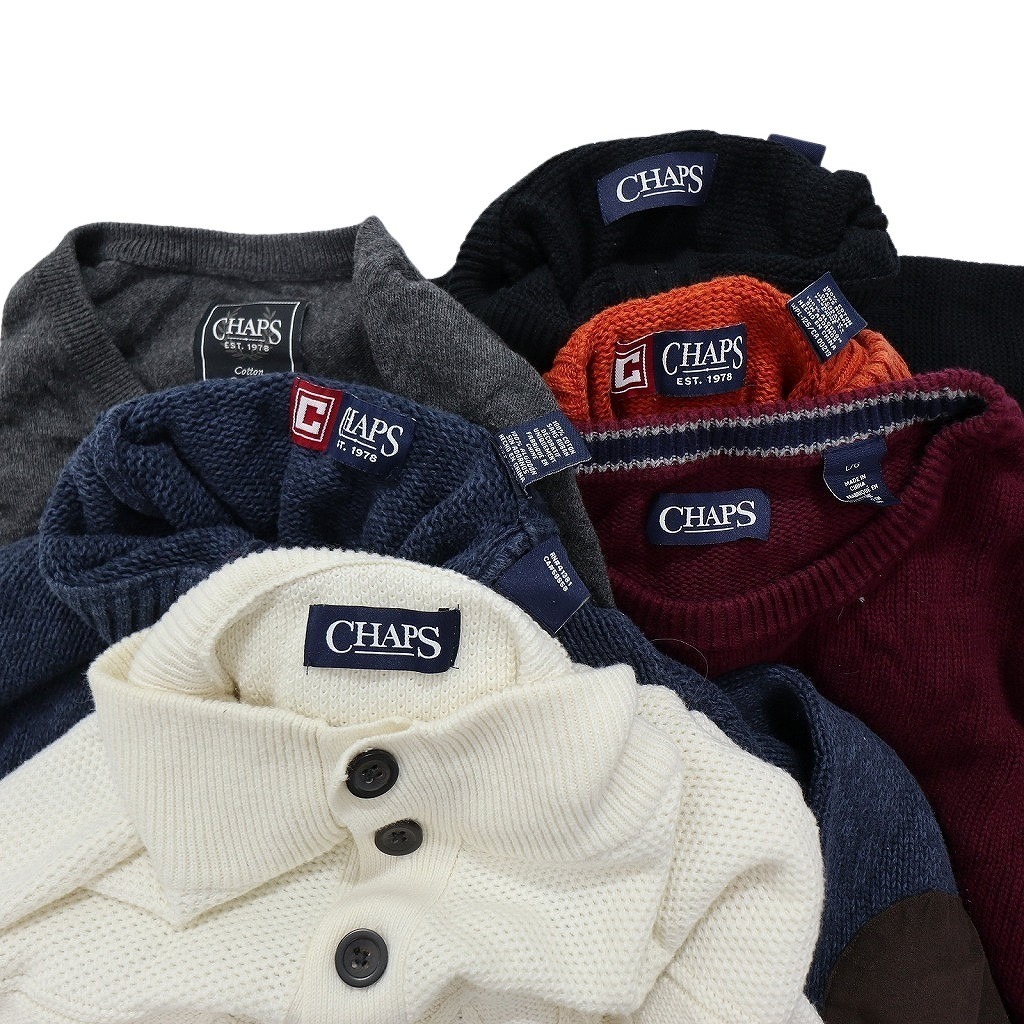 古着卸 まとめ売り チャップス CHAPS セーター 6枚セット (メンズ L ) エルボーパッチ ハーフボタン ハーフジップ NC3229 1円スタート_画像6