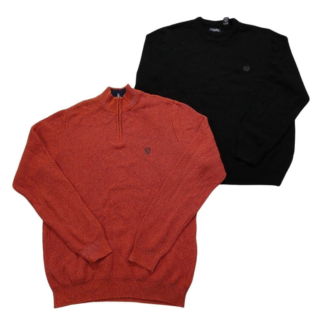 古着卸 まとめ売り チャップス CHAPS セーター 6枚セット (メンズ L ) ボーダー ハーフジップ クルーネック 中古 古着 NC3227 1円スタート_画像2