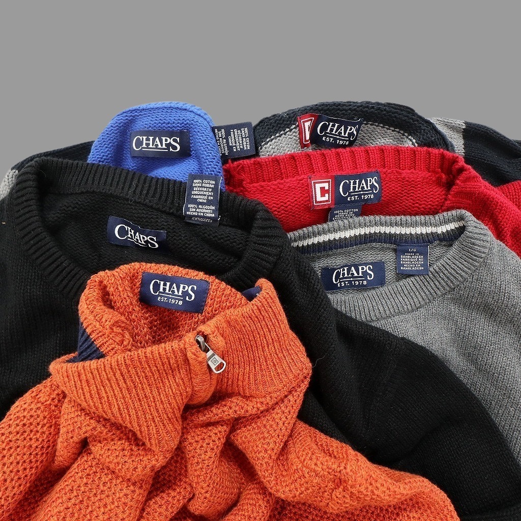 古着卸 まとめ売り チャップス CHAPS セーター 6枚セット (メンズ L ) ボーダー ハーフジップ クルーネック 中古 古着 NC3227 1円スタート_画像6