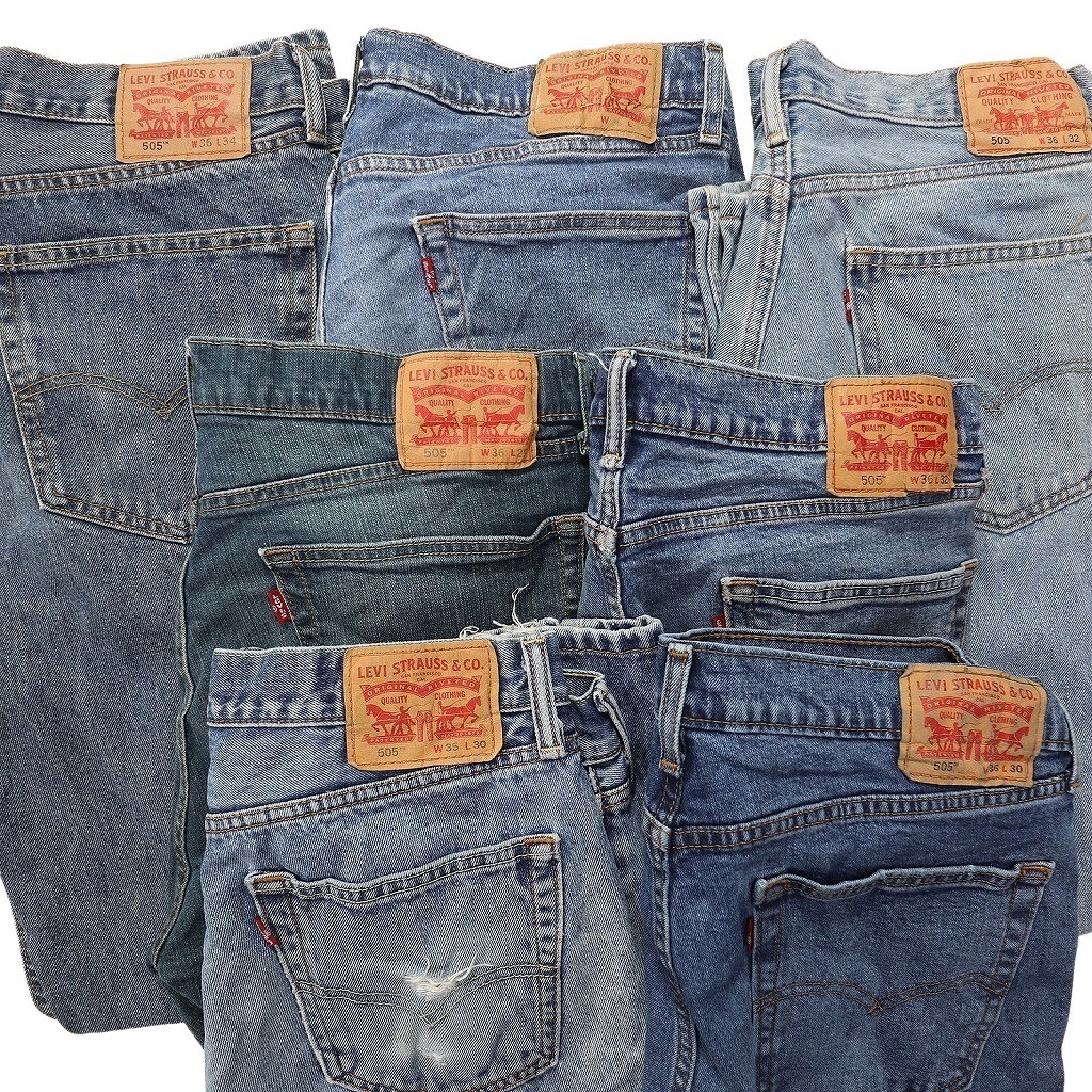 古着卸 まとめ売り リーバイス 505 デニム パンツ 7枚セット (メンズ 35 /36 ) 縦落ち インディゴブルー 中古 古着 NC4805 1円スタート_画像6