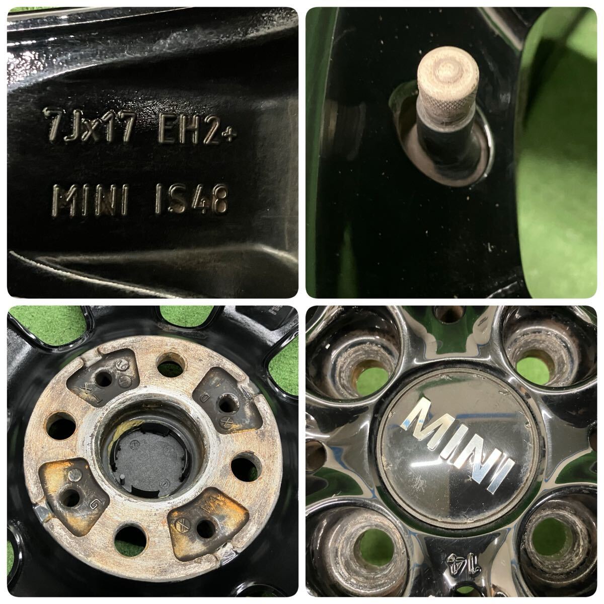 ◯MINI ミニ 純正 17インチ★17×7J +48 4H PCD100 ハブ径 約56mm 4本セット 中古アルミホイール 歪み有り ジャンク品★送料無料_画像4