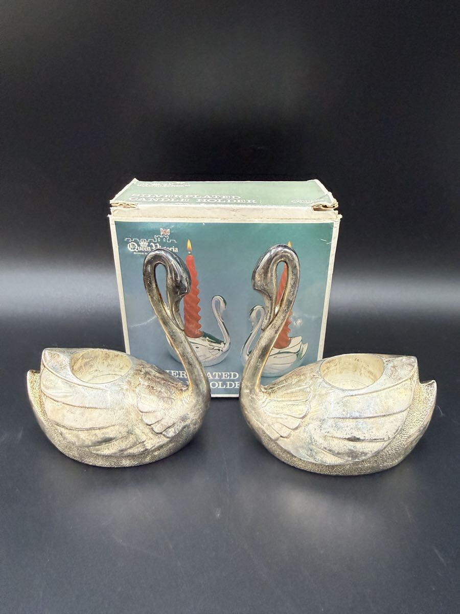 SILVEPLATED CANDLE HOLDER 白鳥 キャンドル立て　置物 アンティーク オブジェ スワン_画像1