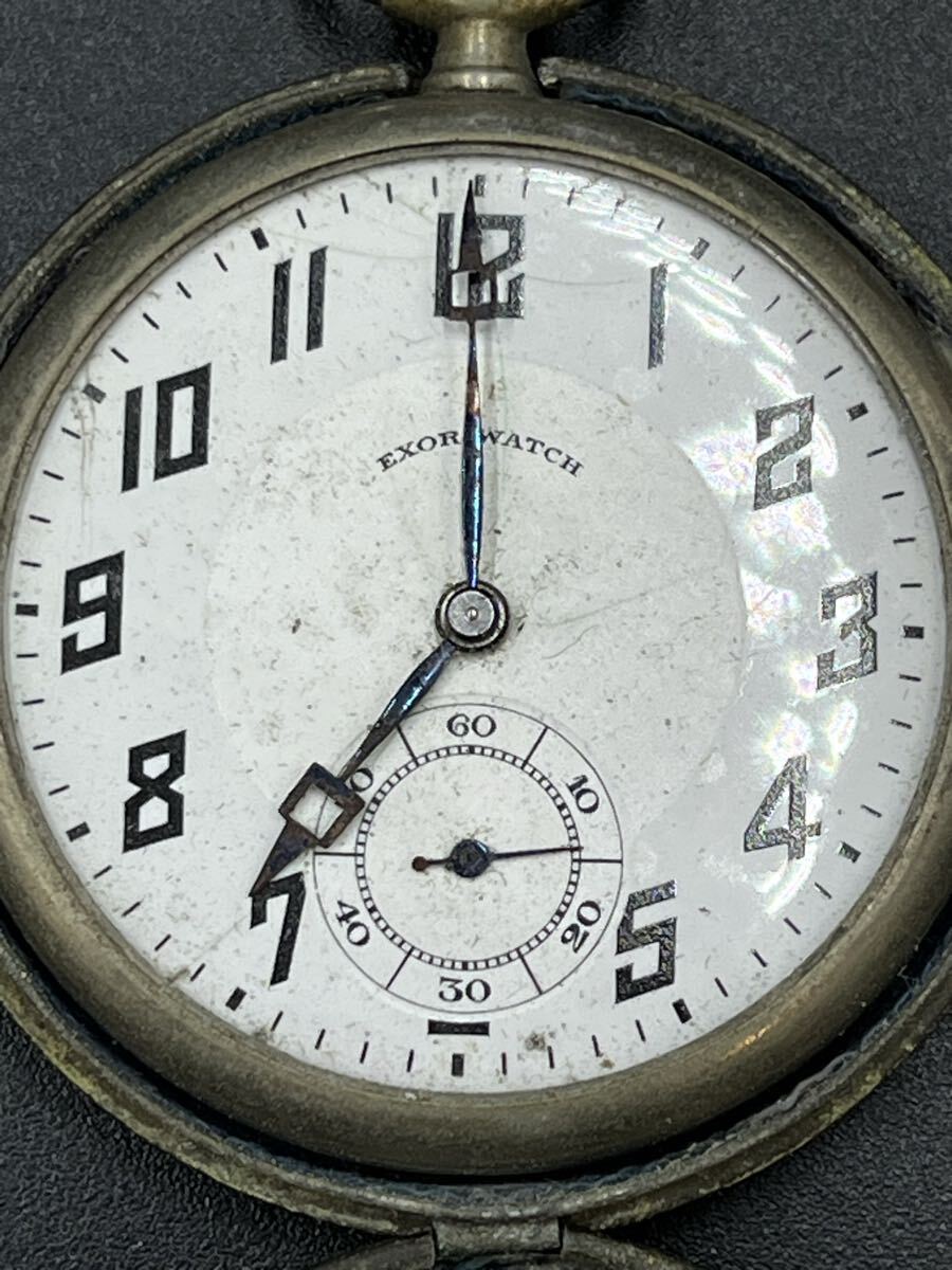 EXOR WATCH 懐中時計 手巻き アンティーク ミリタリー風 昭和レトロ 動作未確認 赤紐付き_画像5