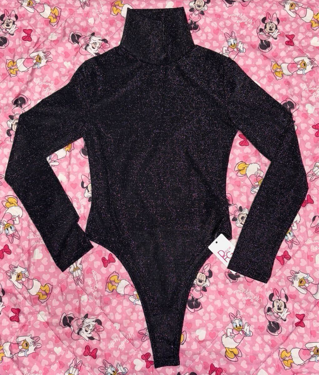 定価2500円/未使用「ハイネック　レオタード」/XS-S サイズ社交ダンス　ラメトップス　ダンス　ボディスーツ　股下ボタン　K-POP_画像1