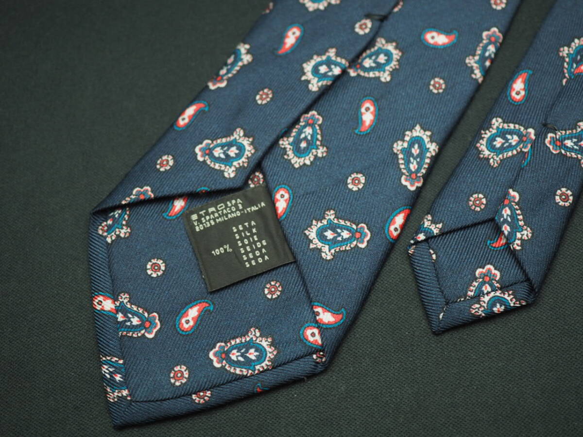 美品【ETRO エトロ】 F2568 ペイズリー ネイビー系 SILK ブランド ネクタイ 古著 良品 転売 仕入