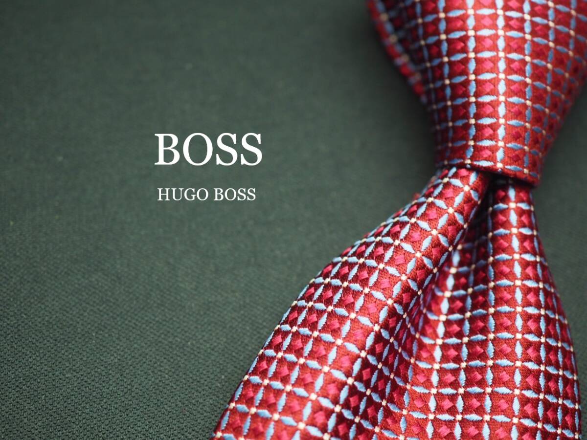 美品【HUGO BOSS ヒューゴ ボス】 F2669 赤ワイン系 SILK ブランド ネクタイ 古着 良品 転売 仕入_画像1