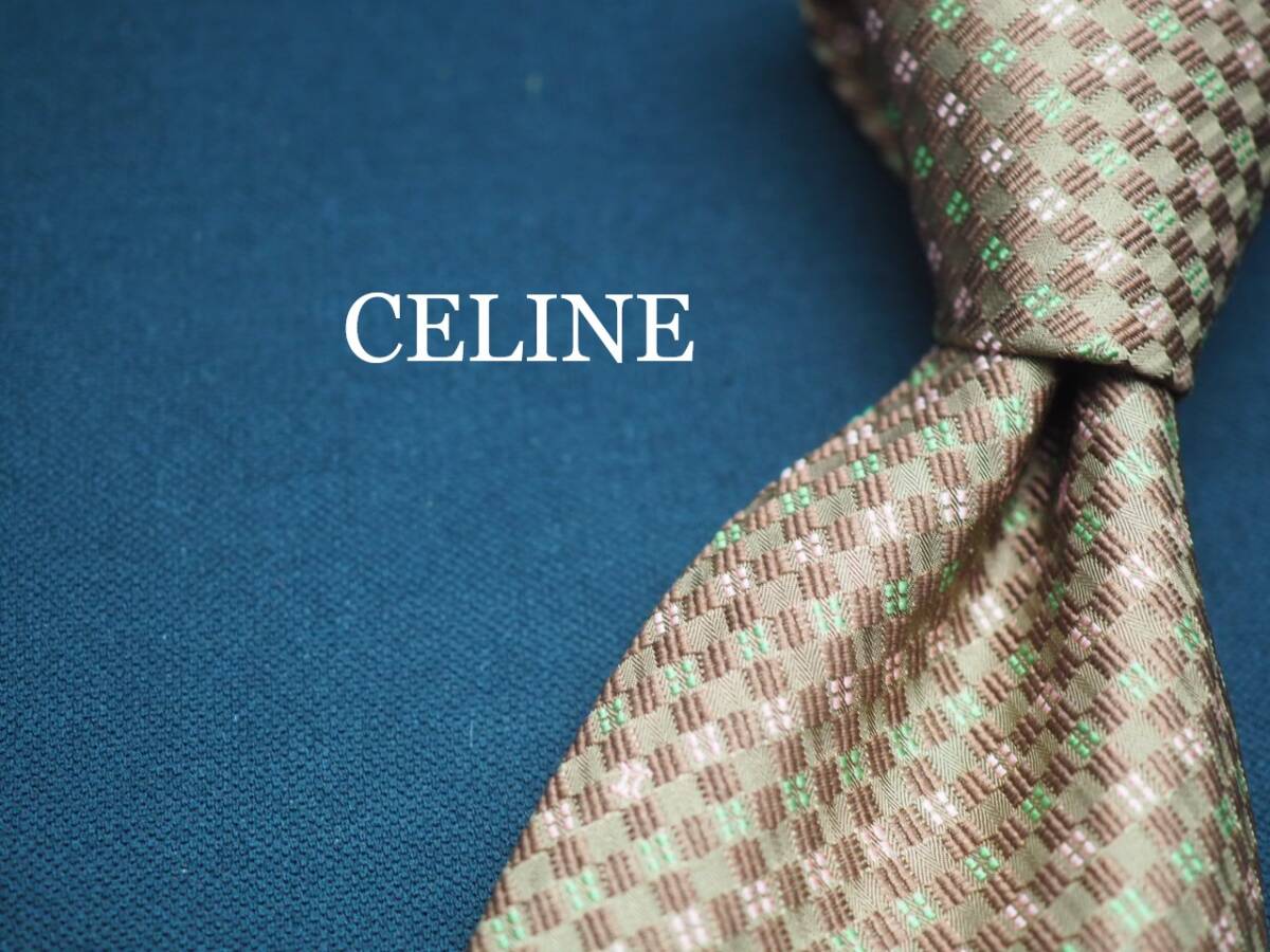 美品【CELINE セリーヌ】 F2681 ロゴ ブラウン系 SILK ブランド ネクタイ 古着 良品 転売 仕入_画像1