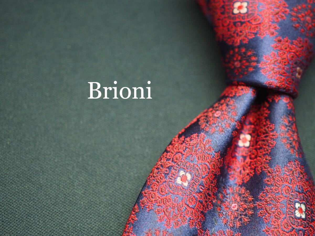 【Broni ブリオーニ】 F2694 赤 ネイビー系 SILK ブランド ネクタイ 古着 良品 転売 仕入_画像1