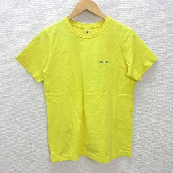 H■モンベル/montbell バックプリント クルーネックTシャツ【XL】黄/LADIES■24【中古】_画像1