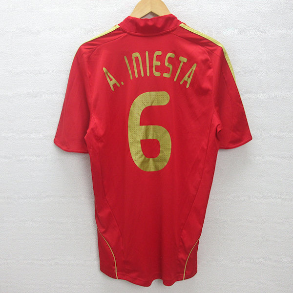 Q■adidas サッカー スペイン代表 08/09 ユニフォーム ホーム半袖オーセンティック■赤【メンズM】MENS/55【中古】_画像4