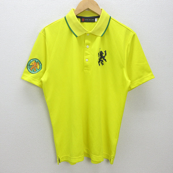 D■ビバハート/VIVA HEART 半袖ドライポロシャツ/ゴルフ【52】黄/MENS■70【中古】_画像1